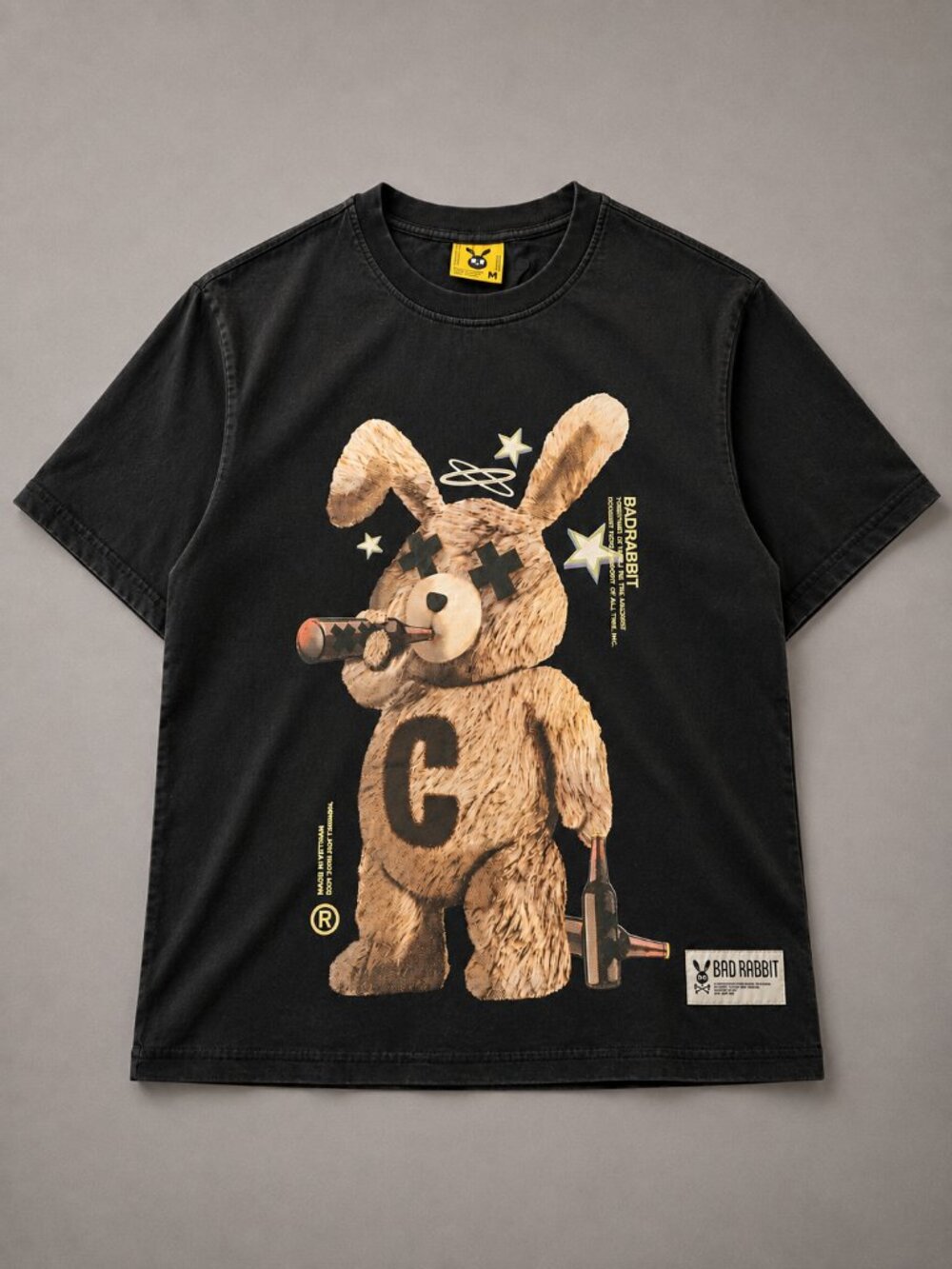 Bad Rabbit "Say Grid and Drunk" Vintage Wash Graphic T-Shirt Bunny Tee Size M